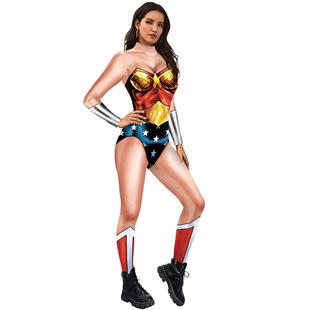 2024 Hot-Selling Halloween Cross-Border Hot-Selling Wonder Woman Cos Same Style 3D One-Piece Bodysuit Stage Performance
