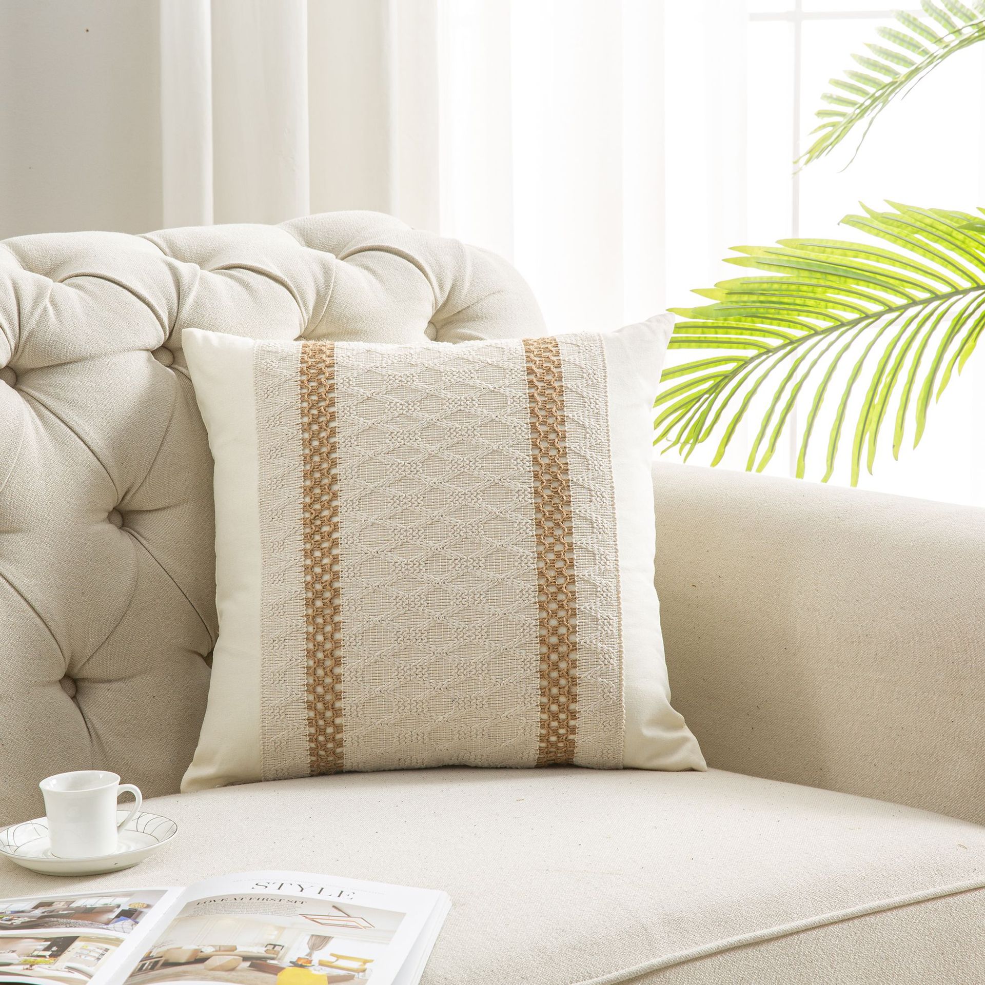 Bohemia almohada almohada de algodón lino empalme almohada de sofá de color contrastante almohada de cintura de oficina Amazon venta caliente almohada