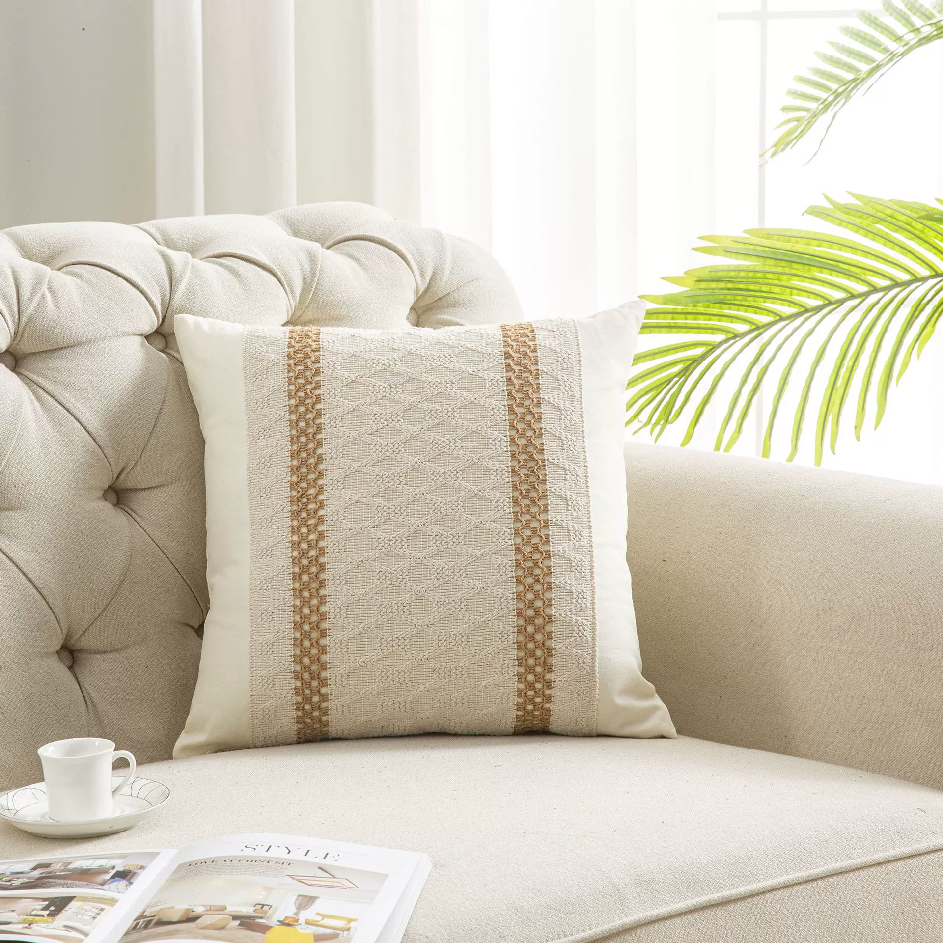 Cotton pillow, pillowcase for side table, sofa, boho style, cotton and linen, Amazon