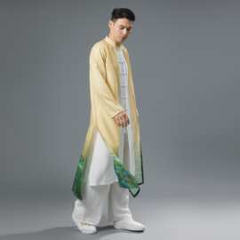 汉服男装民族风长衫舞蹈仙气飘逸长袍山水图新款中式假两件演出服