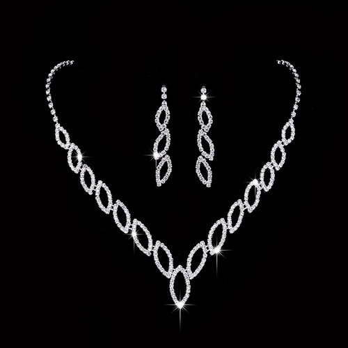 New Product Recommendation Platform Geometric Marquise Diamond Necklace and Earrings Two-piece Set Bridal Wedding Accessories Set