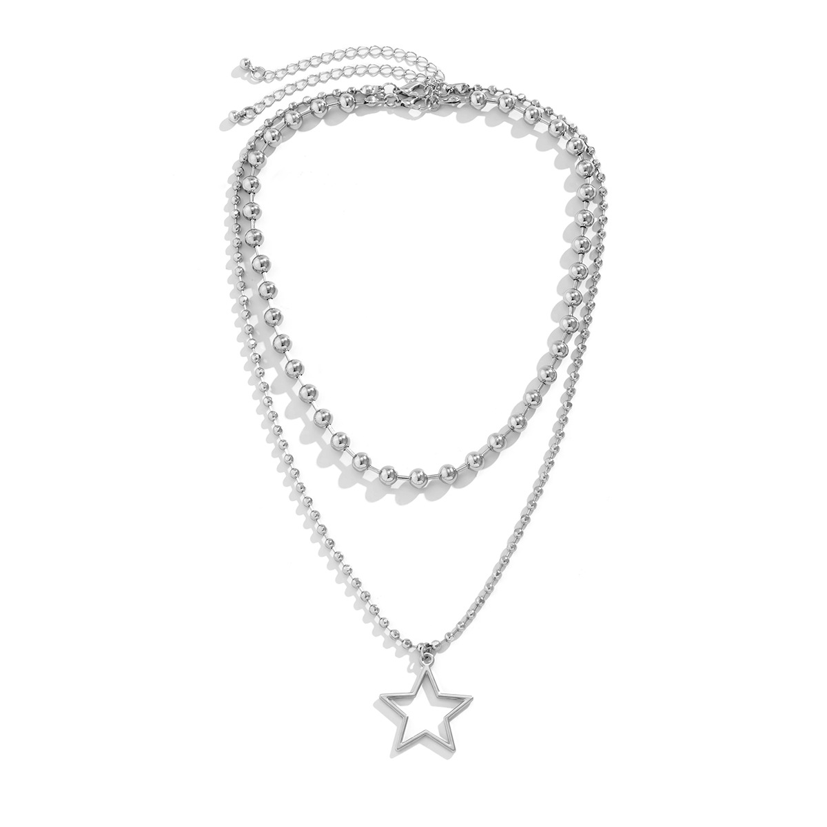 欧美跨境饰品 甜酷金属圆珠叠戴项饰 朋克星形镂空小众简约项链女