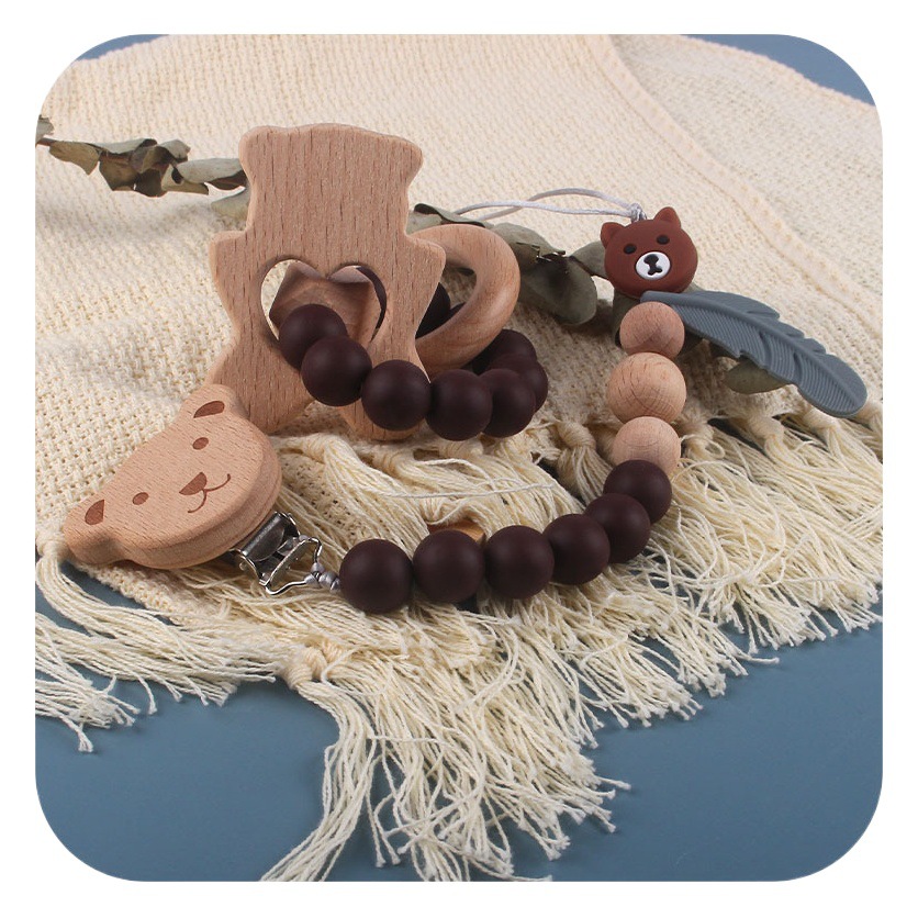 Nuevo bebé suministros calmante haya juguetes animales Cadena de chupete de silicona corona de cinco puntas estrella mordedor traje