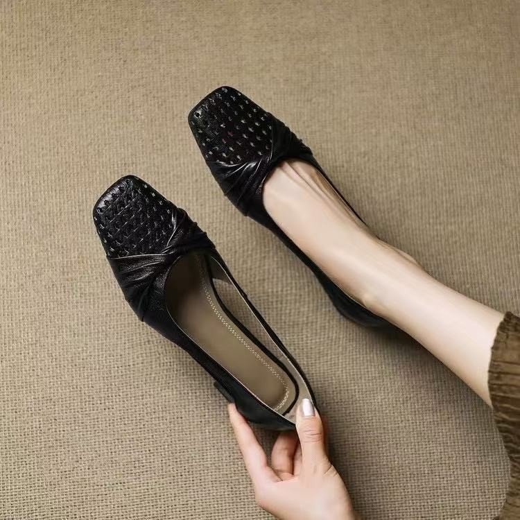Zapatos de malla transpirables superficiales para mujeres 2026 nuevo verano con falda francesa Marijin tacones bajos suaves un pedaleado