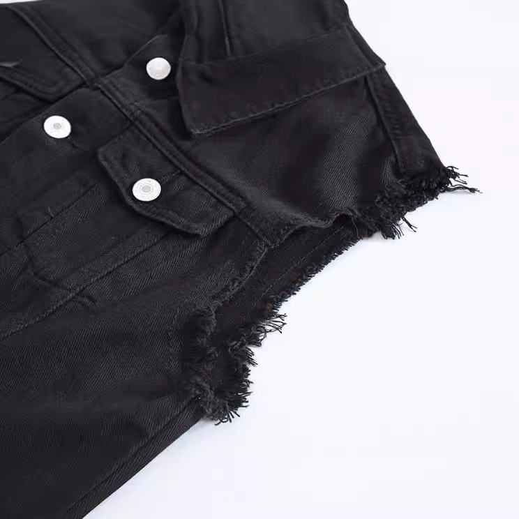 ファッションメンズ春夏秋デニムベスト黒クール男性カジュアルベスト|undefined