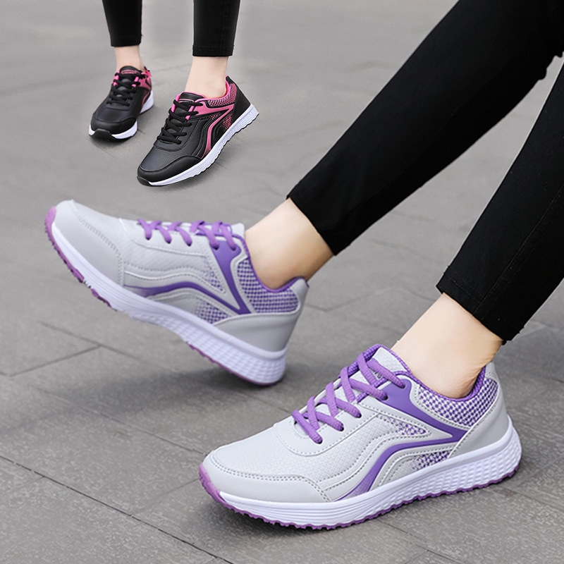 Black Women's Shoes Casual Running Shoes Women's Spring Sports Shoes Lightweight Soft Sole Leather Waterproof Non-Slip Work Shoes