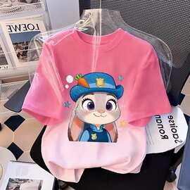 儿童短袖t恤纯棉夏季新款中小童宝宝衣服可爱撞色渐变女童上衣潮T