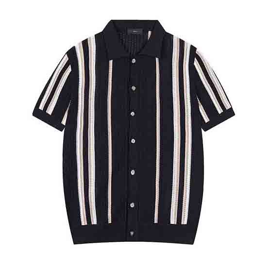 Polo camiseta de punto camiseta de manga corta hombre solapa rayas huecas viejas camisas de viento de verano hielo seda fábrica transfronteriza al por mayor