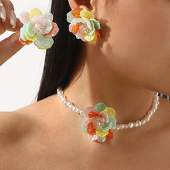 N11582国境を越えた欧米のファッション真珠の花のネックレスのイヤリングの気質の清新な文芸のドリルの鎖の女性