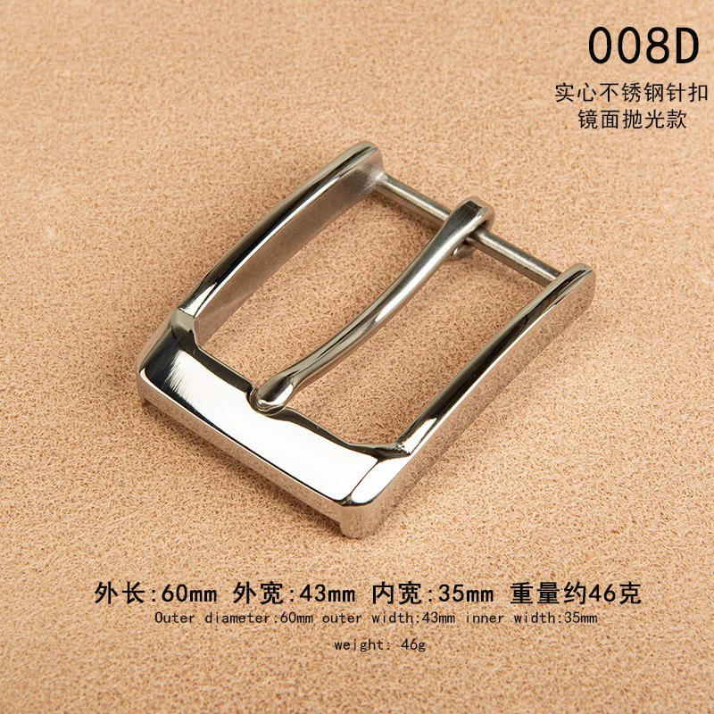 Belt Buckle, Stainless Steel 3.5 cm, Polished Pin Buckle for 3.3–3.4 cm Belts