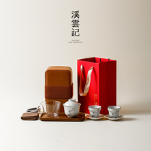 草木灰手绘墨竹旅行茶具便携式一壶两杯高档茶具套装伴手礼双人饮