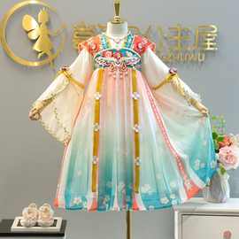 汉服儿童春夏款超仙中国风花仙子绣印花雪纺齐胸襦裙小女孩连衣裙
