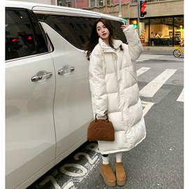 实拍白色长款羽绒服过膝到脚踝女冬季学院风宽松加厚90白鸭绒外套