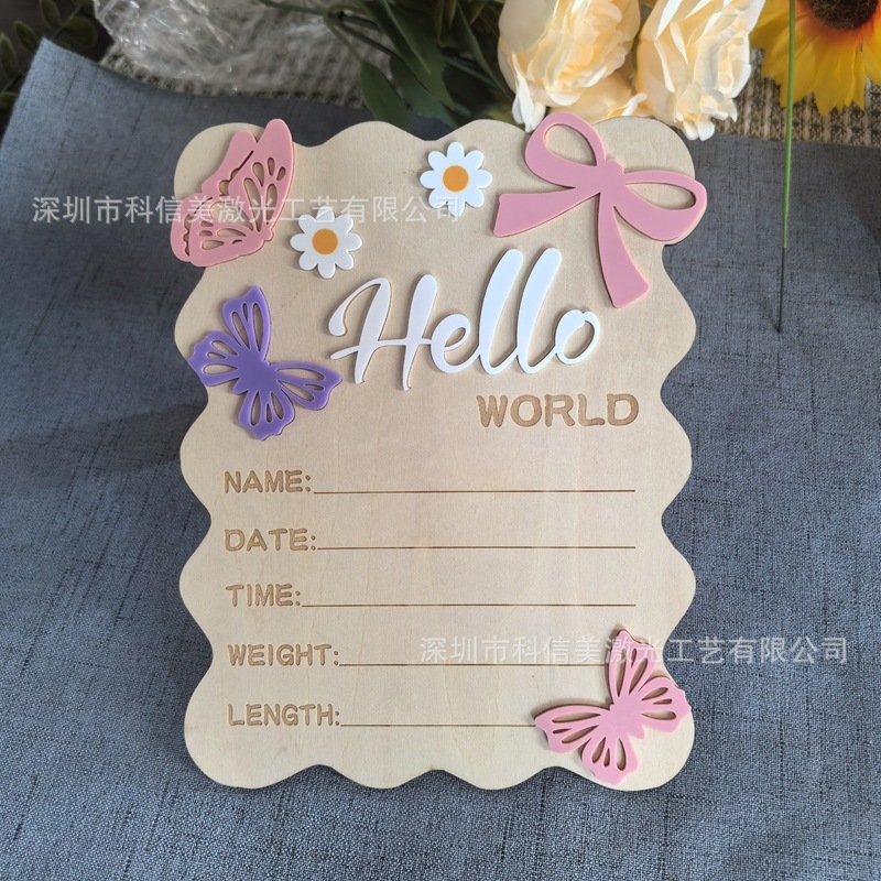 跨境木质3D新生儿Hello World出生公告牌婴儿里程碑 出生信息卡|undefined