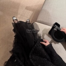 车迟恩Chien 法式仙女网纱裙秋 设计重工a字千金感半身长裙女