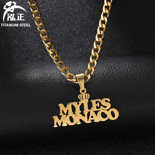 Cross-border hip-hop stainless steel English name necklace electroplated 18k gold men's detachable letter pendant necklace trendy