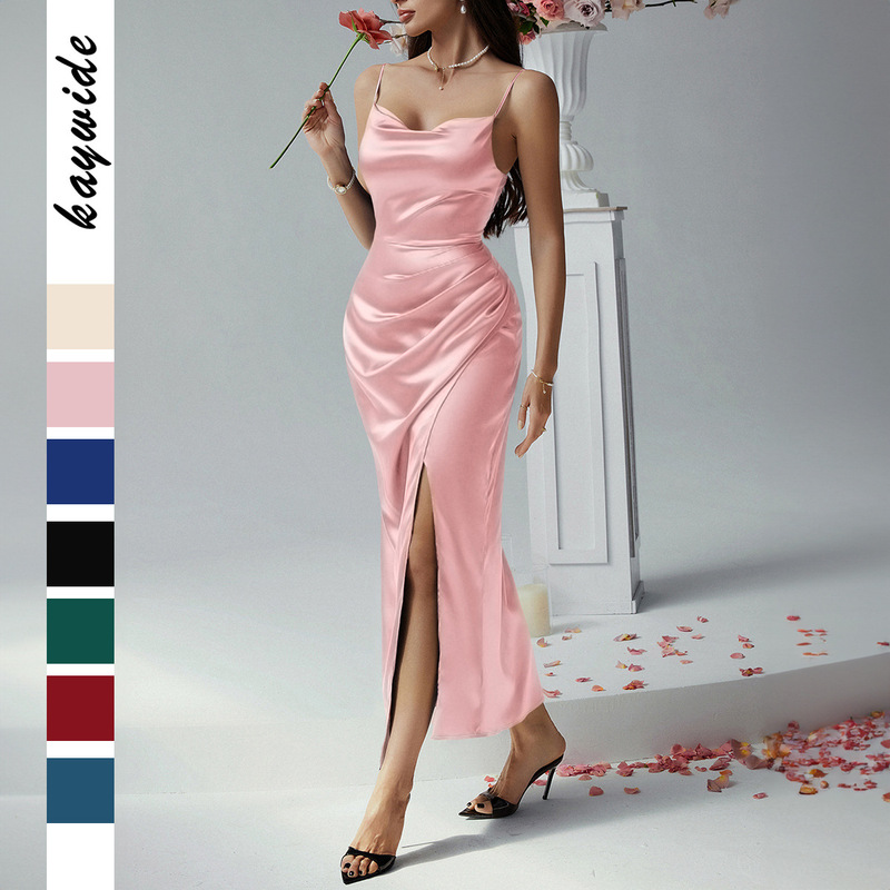 Cross-Border European and American Elegant Suspender Solid Color Long Skirt Dress Women's Clothing 2025 Autumn and Winter Amazon Foreign Trade Independent Station