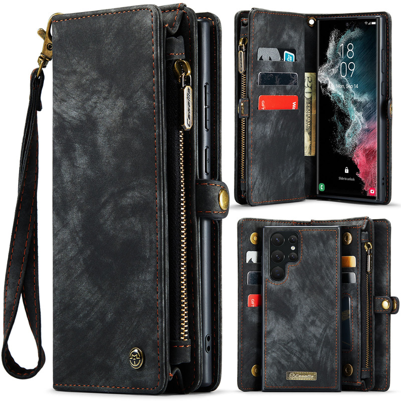 Suitable for Samsung S24Ultra Mobile Phone Case, Galaxy S25 Zipper Wallet, A57 Magnetic Anti-Fall Mobile Phone Leather Case
