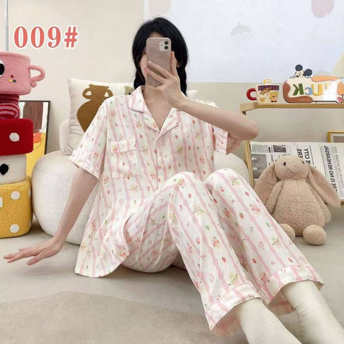 Estilo explosivo transfronterizo spot verano pantalones de manga corta cardigan solapa pijamas de dibujos animados lindo nube femenina algodón cómodo servicio a domicilio
