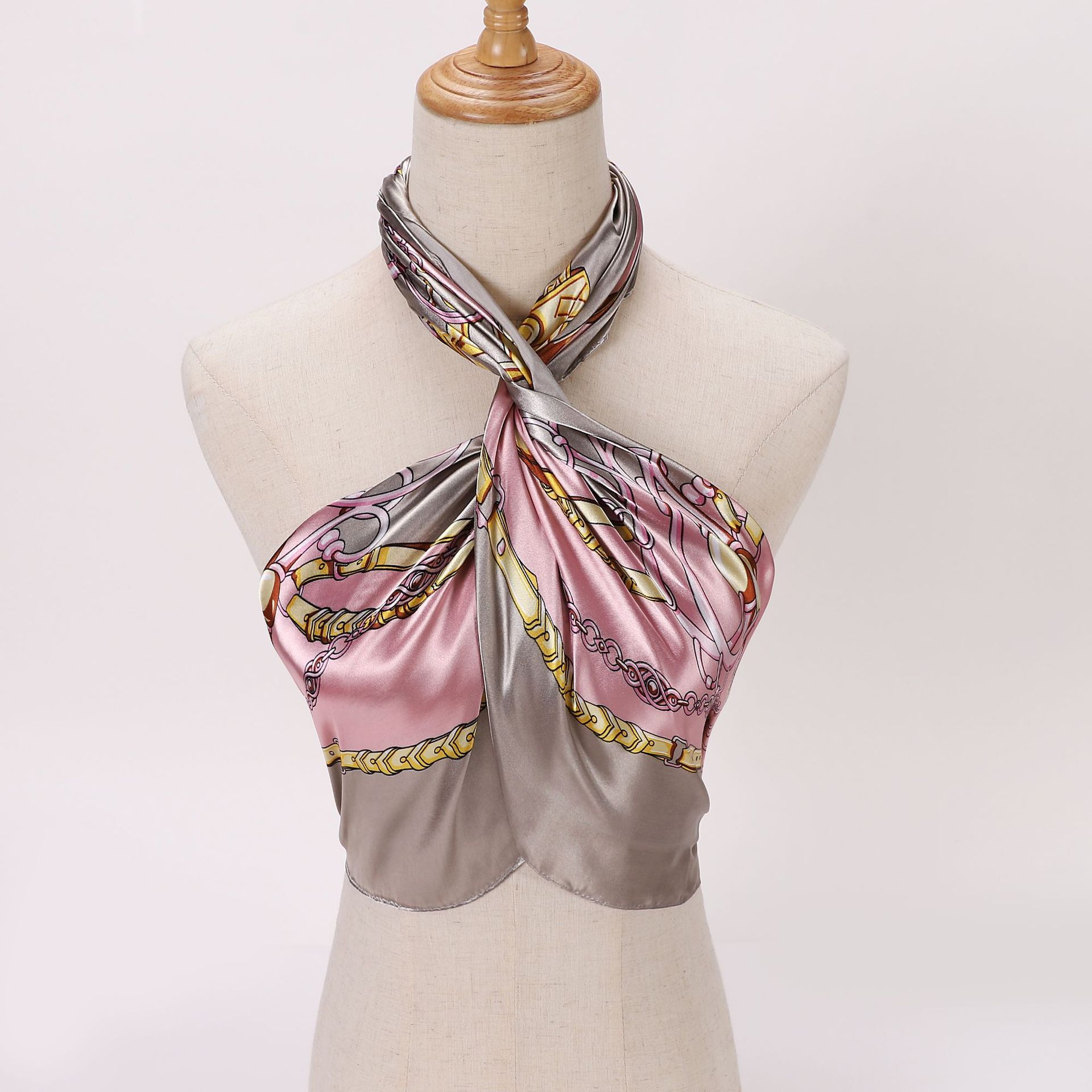 Women's Fashion Chains Print Satin Silk Scarves display picture 9