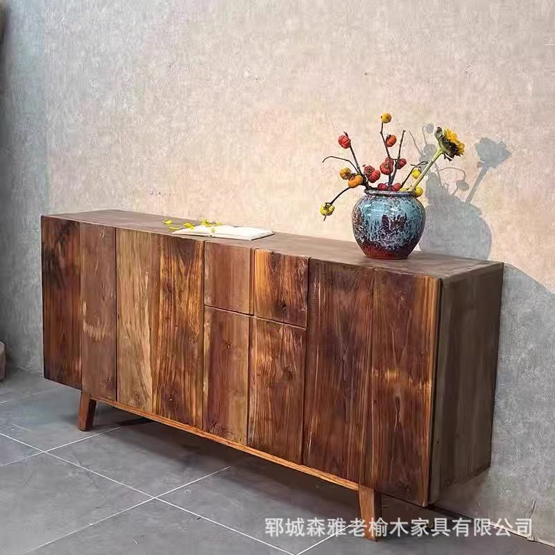 Wabi-Sabi Style Solid Wood Sideboard Living Room Wall Sofa Side Cabinet Tea Room Tea Set Entrance Storage Cabinet B&B Storage Cabinet