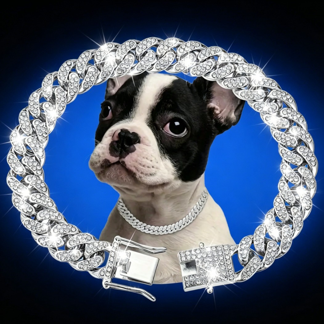 Collar para mascotas de gran venta con incrustaciones de aleación y diamantes de imitación, cadena cubana de 13 mm adecuada para gatos y perros grandes, medianos y pequeños, collar al por mayor.