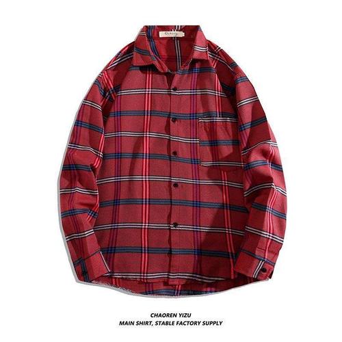 Men's Ins Trendy Grid Shirt, Korean Style Simple Fashion Loose Spring and Summer Casual T-shirt Jacket