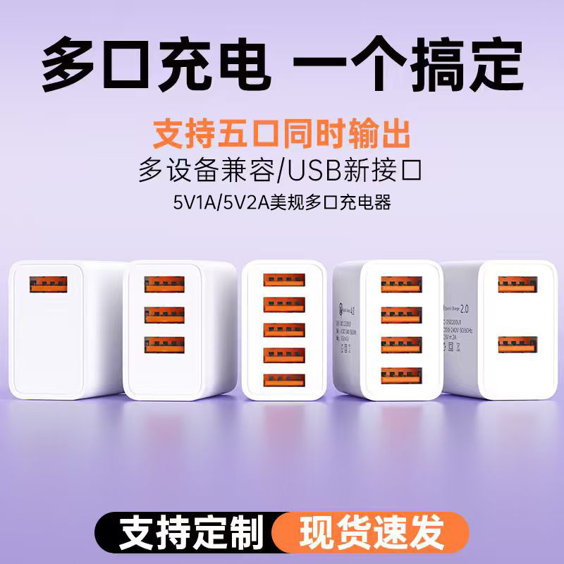 Us Standard 5V2A Multi-Port USB Charger, Compatible with Toothbrushes and Small Appliances, Charging Head 5V1A Power Adapter, Cross-Border