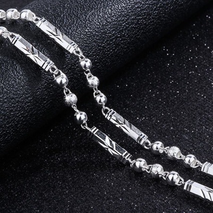 2022 New Trendy Men's Three-Bead Hexagonal Tube Personalized Simple Thick Silver Chain Copper Silver-Plated Necklace for Men 2022 New Trendy Men's Three-Bead Hexagonal Tube Personalized Simple Thick Silver Chain Copper Silver-Plated Necklace for Men