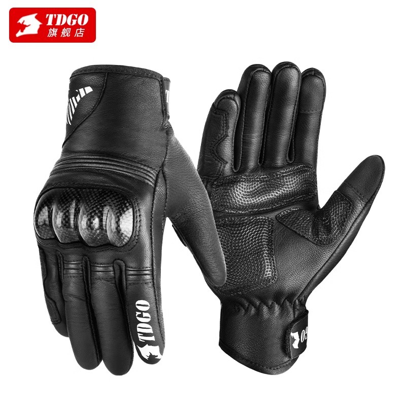 Motocicleta guantes de cuero para montar invierno más terciopelo grueso locomotora retro crucero impermeable a prueba de viento para hombres y mujeres