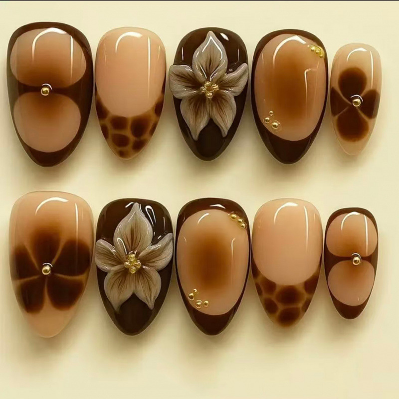 30 pieces of cross-border best-selling autumn/winter new almond-shaped nail tips with 3D embossed leopard print, directly from the manufacturer 30 pieces of cross-border best-selling autumn/winter new almond-shaped nail tips with 3D embossed leopard print, directly from the manufacturer