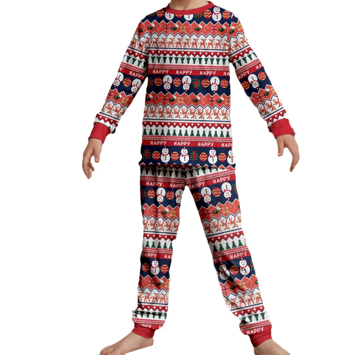 Julesnømann Hjort Julefamiliekjole med trykk Hjemmedrakt Pyjamassett_voghion.com