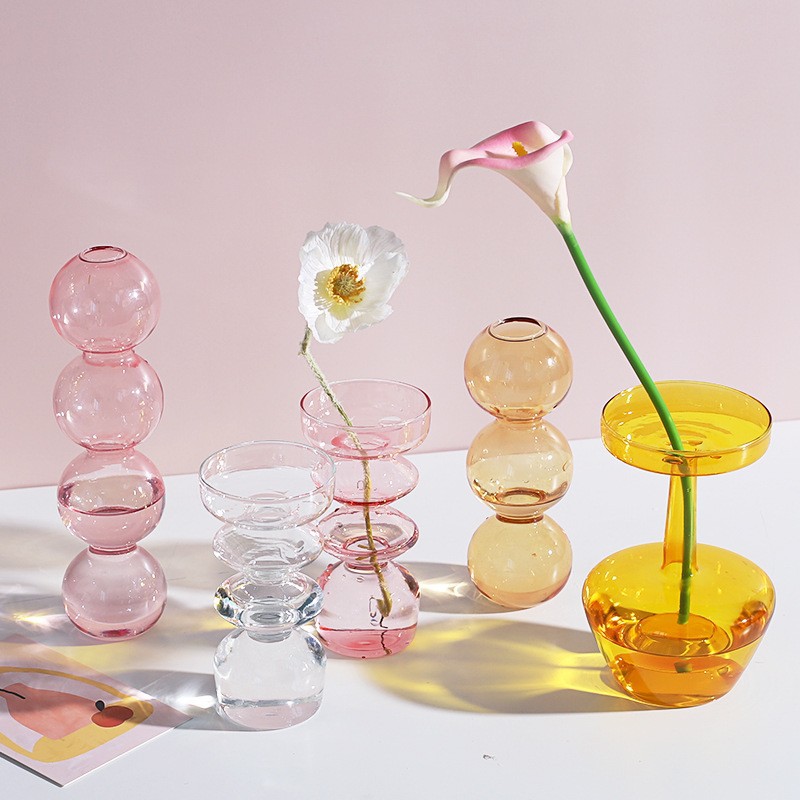 Creative Glass Hydroponic Vase Art Colorful Transparent Ins Style Decoration B&B Living Room Table Decoration Floral Art