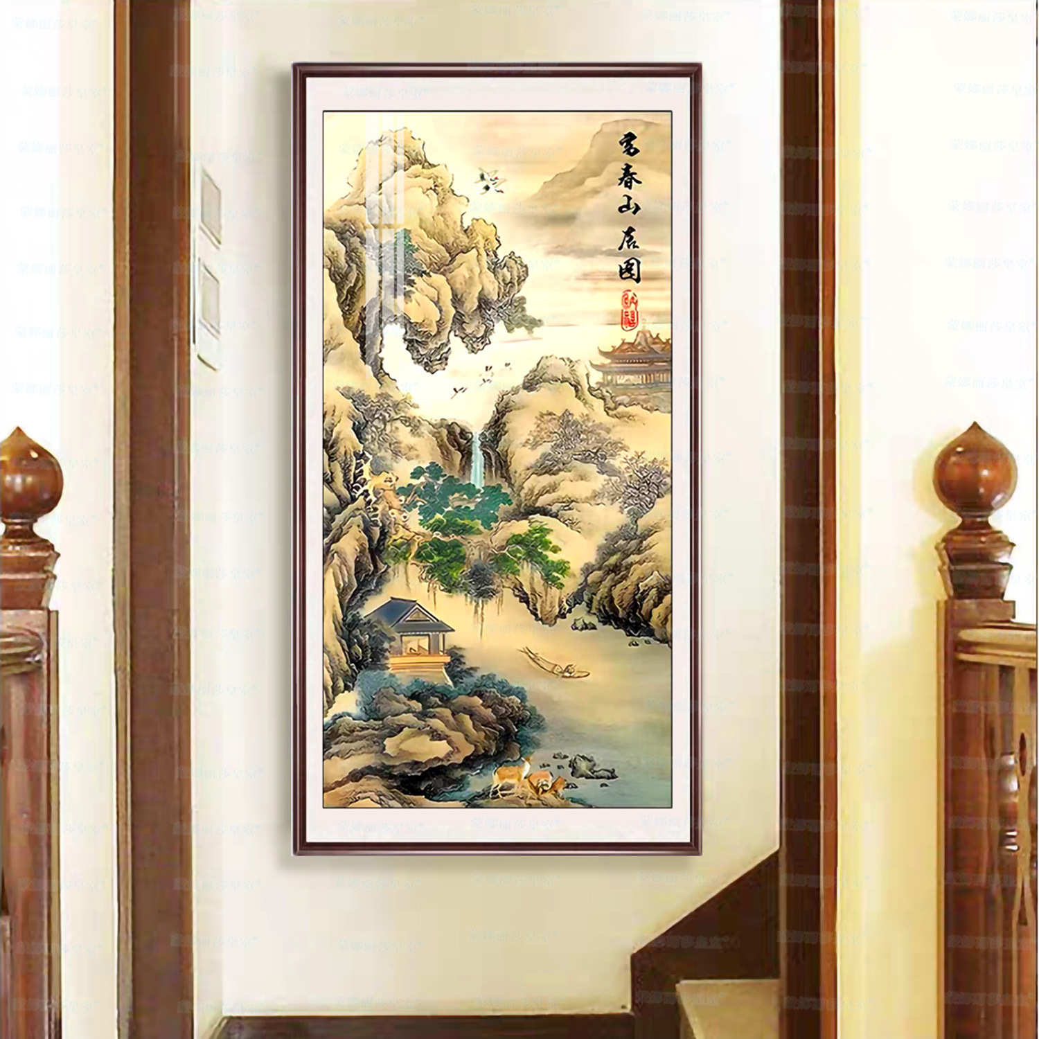 Mona Lisa Real bordado cruzado Fuchun Mountain Residence Vertical tela de seda antigua nueva sala de estar bordado cruzado grande image 4