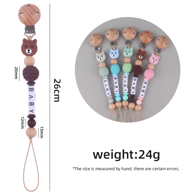 Bebé suministros calmante haya chupete clip creativo bebé DIY dibujos animados oso silicona mordedura chupete cadena
