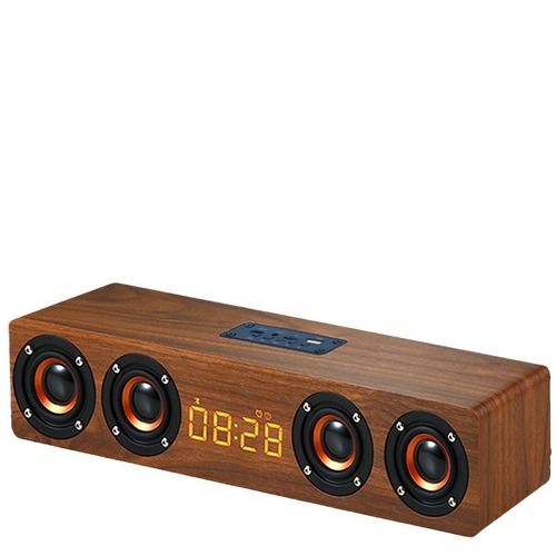 W8C Clock Wireless Wooden Bluetooth Speaker Multi-function Card Computer TV Speaker Gift LOGO