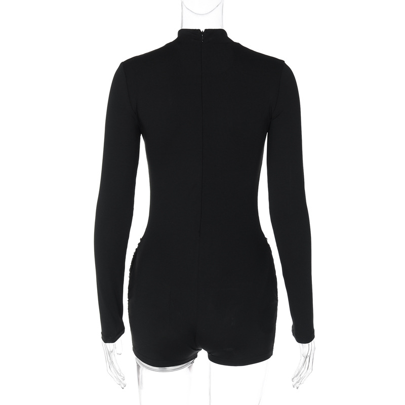 Women Clothing Winter Solid Color Slim Zipper Long Sleeve Jumpsuit