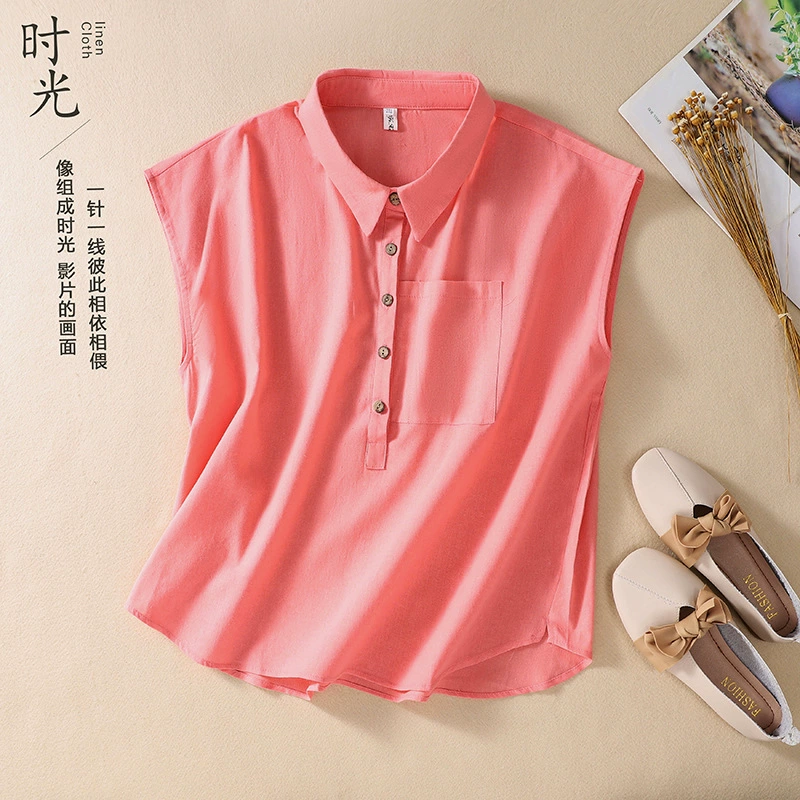 Реальная стрельба спотовая художественная одежда из хлопка и льна женская летняя новая рубашка корейская версия большого размера тонкая свободная повседневная рубашка женская