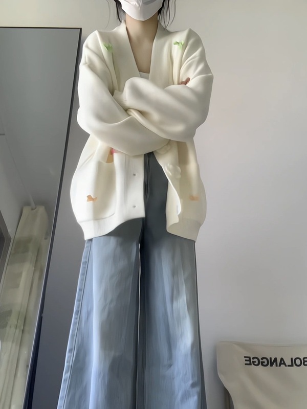韩系奶fufu蝴蝶结针织开衫女秋新款小众设计感宽松软糯毛衣外套|undefined