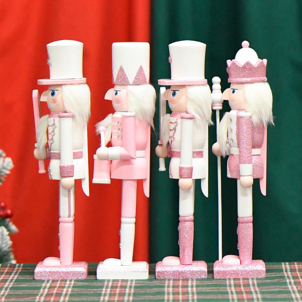 Shangxin 30CM macarón polvo brillante blanco espada soldado rey tambor cascanueces adornos de regalo de Navidad