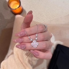 「绮梦甜樱」中古风樱花粉贝母四叶草项链女轻奢气质高级感锁骨链