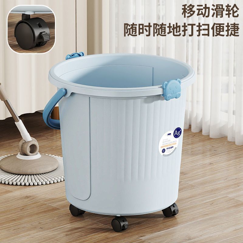 银离子抗菌99% 加厚PP带轮水桶2025新款万向轮卡扣浴室水桶防倾倒