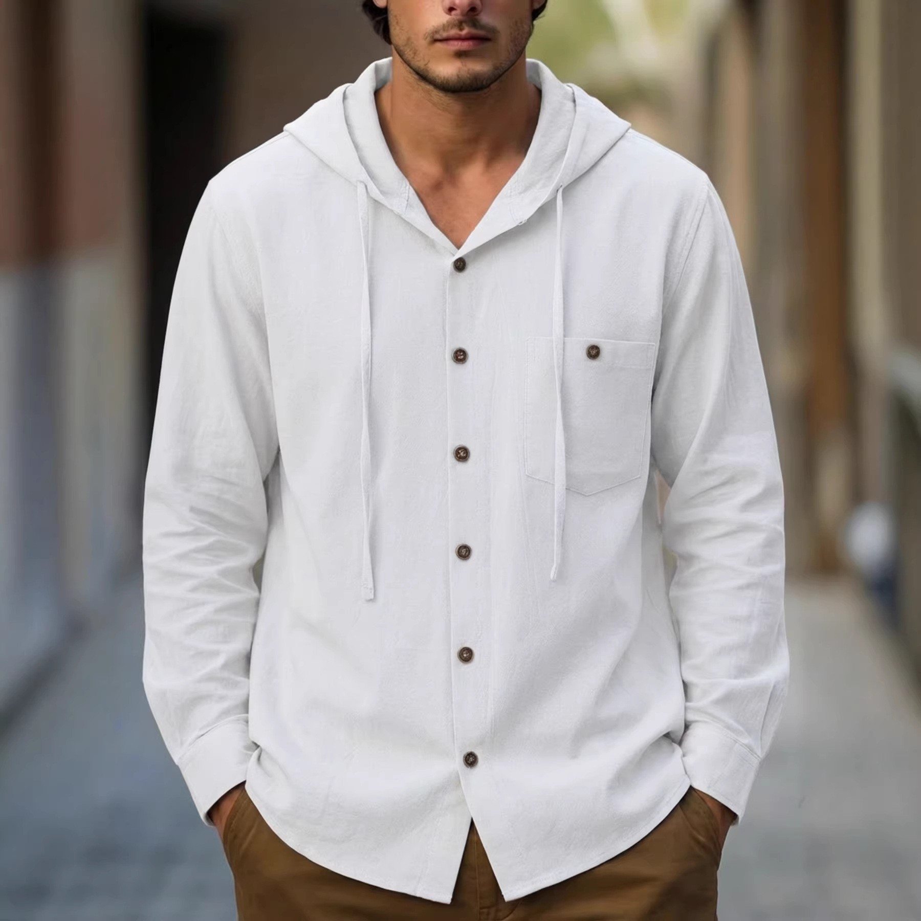 Polo a maniche lunghe con cappuccio da uomo con tasca casual mare_voghion.com