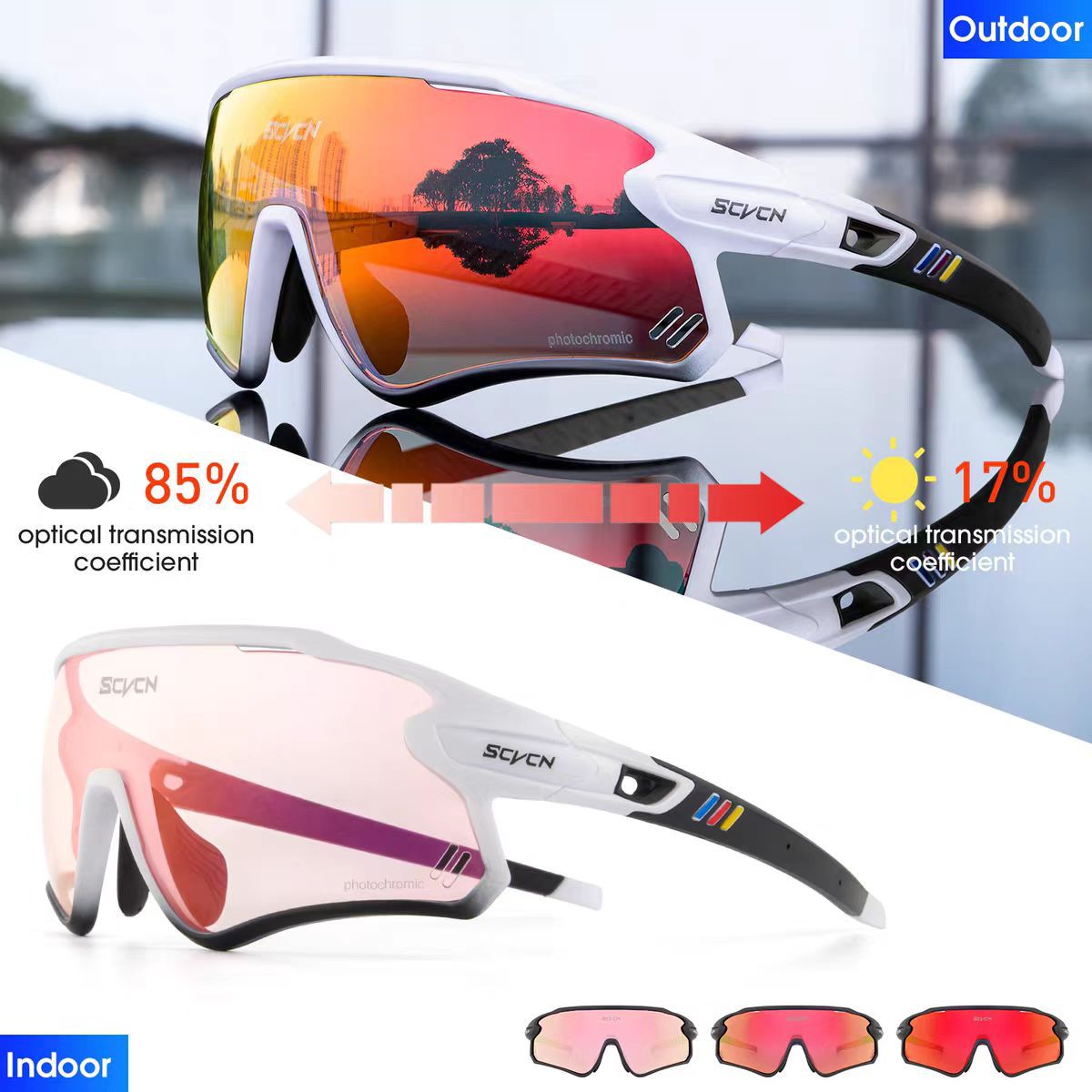 Lentes de Ciclismo Fotocromáticos de TR90 con Plaquetas Nasales Ajustables para Deportes al Aire Libre