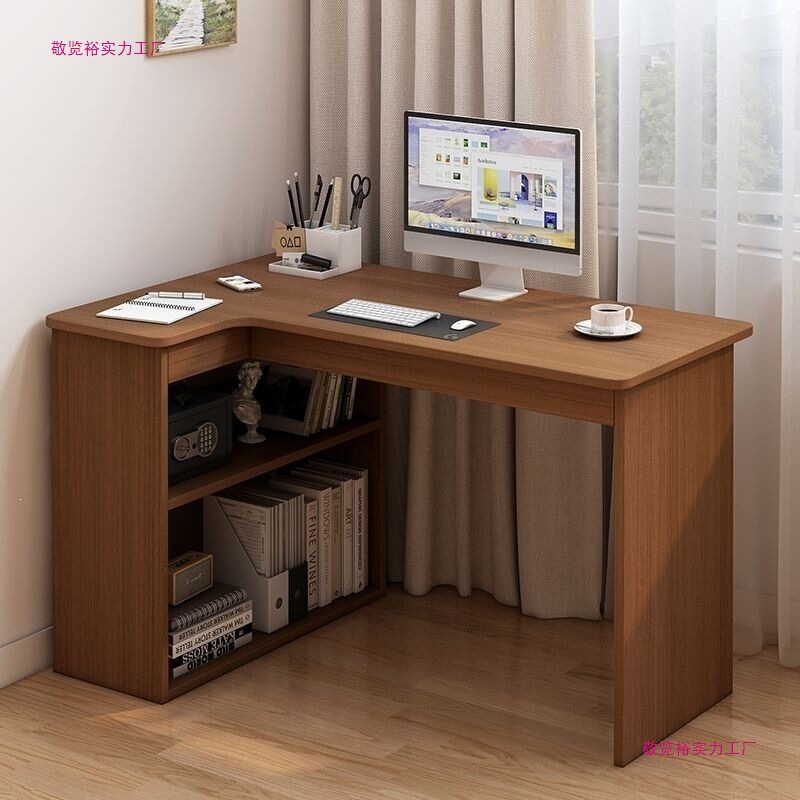 Solid wood simple desk with integrated corner bookshelf, student study desk, bedroom writing and computer desk, home use table