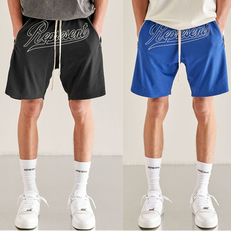American Basketball Shorts Men's Mesh Breathable Sports Running Pants Street High Street But Knee Summer Fitness Shorts Trendy