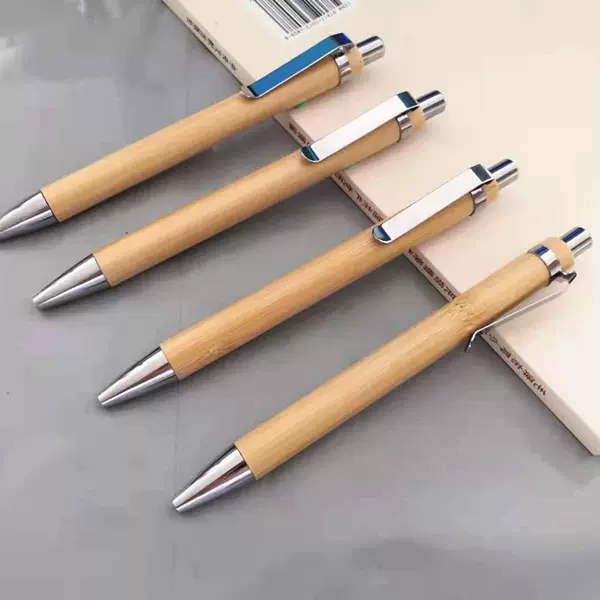 竹子按动圆珠笔可印LOGO环保商务办公礼品笔电镀笔尖帽头广告笔