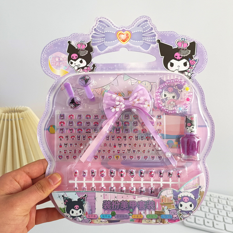 Cartoon Portable Children Nail Patch Hair Rope Bracelet Nail Polish Gift Little Girl Dress Up Nail Art suit Full Set