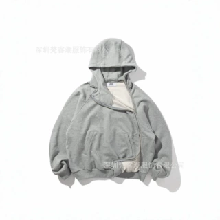 美式街头不规则设计感斜拉链复古原宿连帽衫嘻哈风男女同款卫衣