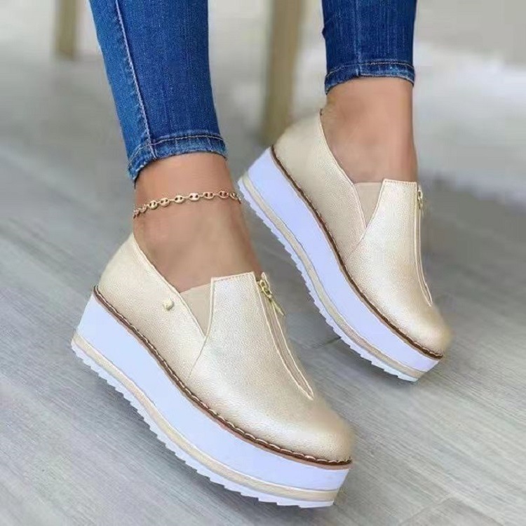 zipper round toe thick bottom casual color matching shoes NSHYR128817